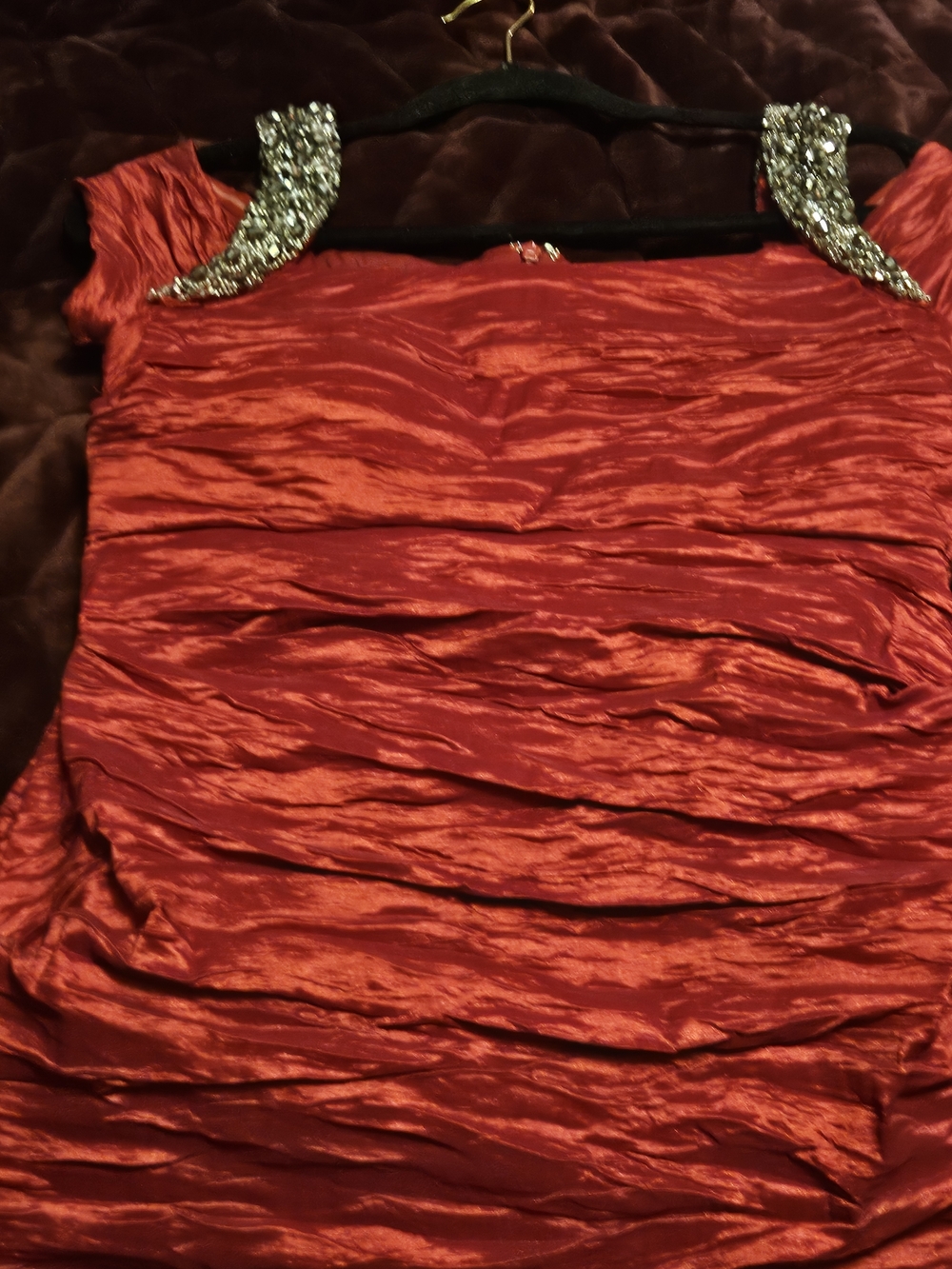 Alex Evenings Red Ruched Mini Dress with Jeweled Shoulders - Picture 10 of 16